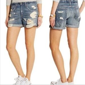 Rag & Bone Boyfriend Denim Cuffed Shorts In Obispo Rebel Highly Distressed 27‎